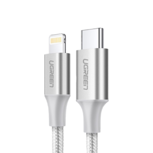 يوجرين سلك شاحن  نايلون مظفر USB|C إلى آيفون بطول 1 م | فضي