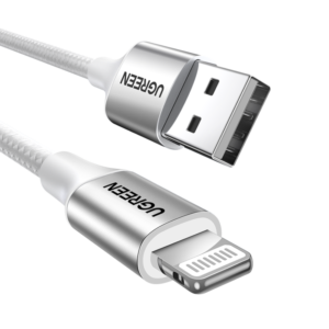 يوجرين سلك شاحن من USB إلى آيفون مضفر بطول 2 م - فضي