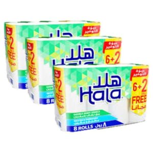 هلا ورق نشاف طبقتان 400 منديل ( كرتون 8 رول × 3 ربطات )
