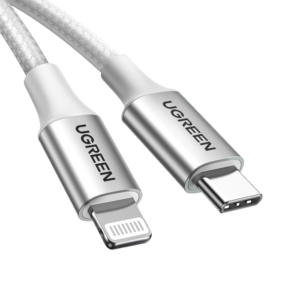 يوجرين سلك شاحن  من USB-C إلى آيفون مضفر بطول 2 م - فضي