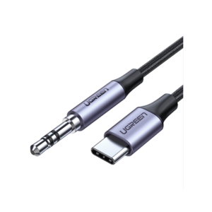 يوجرين كابل صوت USB-C دائري 3.5 ملم M/M غلاف من الألومنيوم 1 متر | رمادي