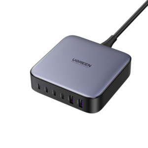 يوجرين شاحن مكتبي  أربع منافذ PD وبمنفذين USB بتقنية GaN وبقوة 200 واط - رمادي