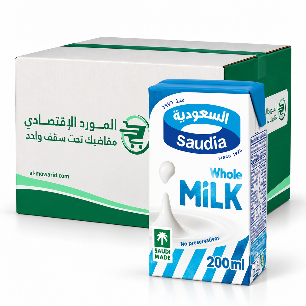السعودية حليب كامل الدسم 200 مل - (كرتون 24 عبوة)