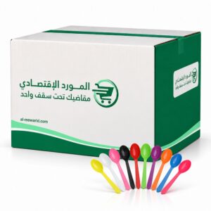 عسق ملاعق آيسكريم بلاستيك ملونة حجم صغير ( كرتون 100 حبة × 10 ربطات )