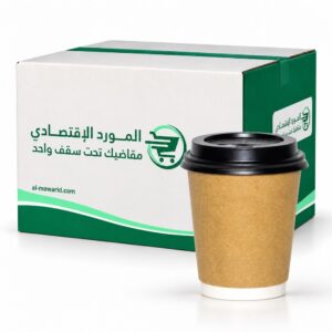 اكواب ورقية كرافت بني مع غطاء مقاومة للحرارة 12 اونص ( كرتون 500حبة )