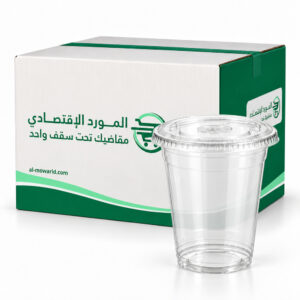 كاسات عصير شفاف 16 اونص بغطاء مسطح ( كرتون 1000 حبة )