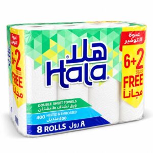 هلا ورق نشاف طبقتان 400 منديل ( ربطة 8 رول )